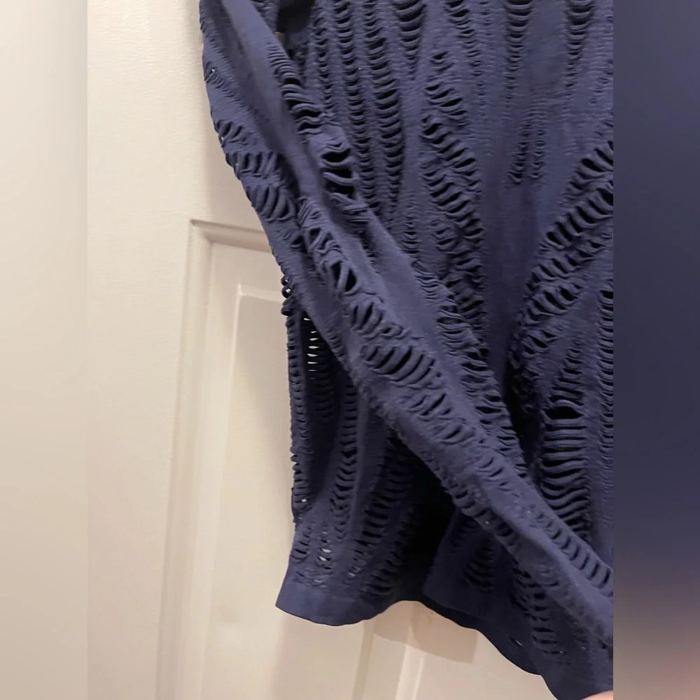 ALO Yoga Navy Blue Long Sleeve Laser-Cut Top